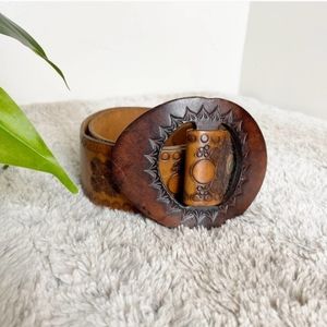Hand Tooled Leather Wide Loop Belt Medium